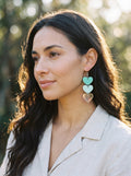 Mint Triple Heart Cascade Dangle Earrings | Gradient Mint