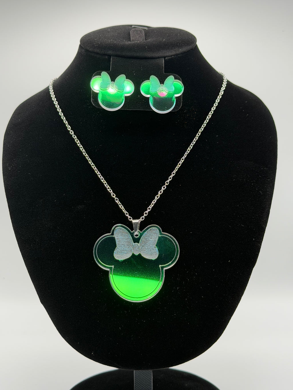 Aurora Magic Bow Iridescent Silhouette Necklace & Stud Earrings Set