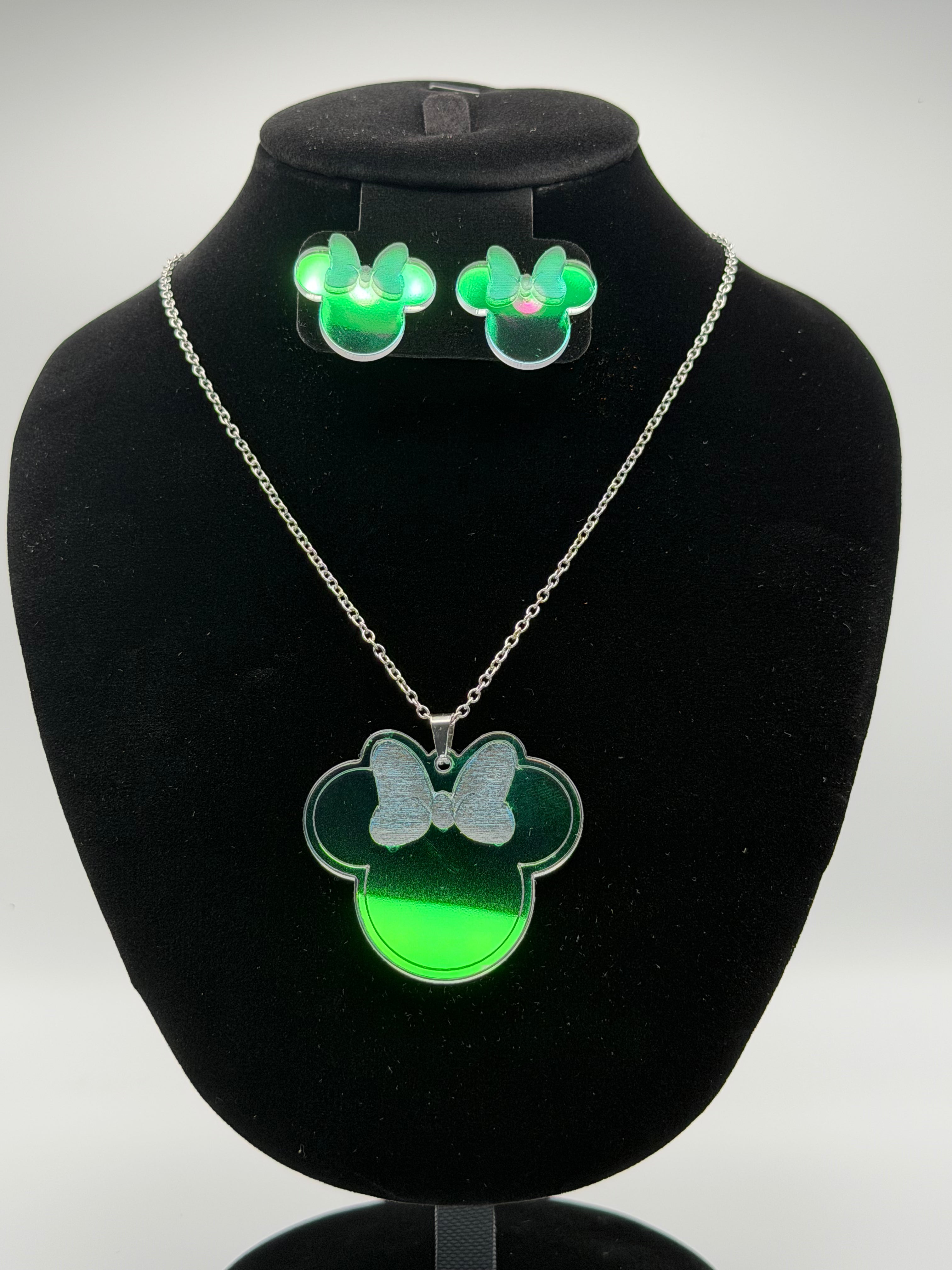 Aurora Magic Bow Iridescent Silhouette Necklace & Stud Earrings Set