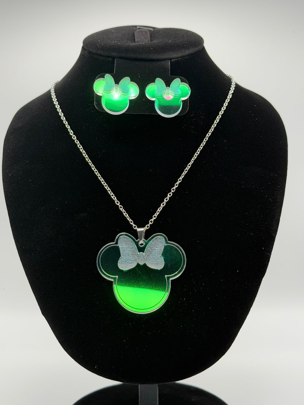Aurora Magic Bow Iridescent Silhouette Necklace & Stud Earrings Set