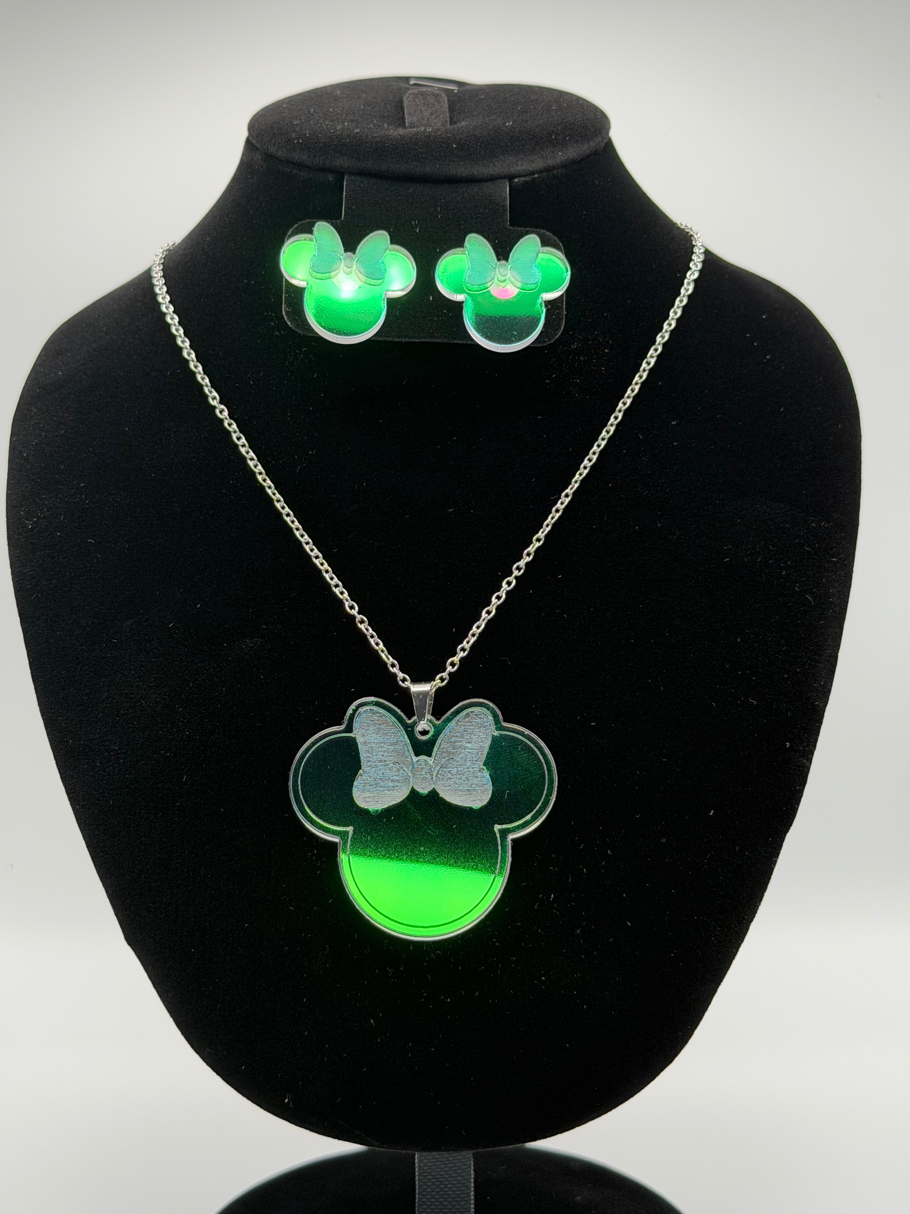 Aurora Magic Bow Iridescent Silhouette Necklace & Stud Earrings Set