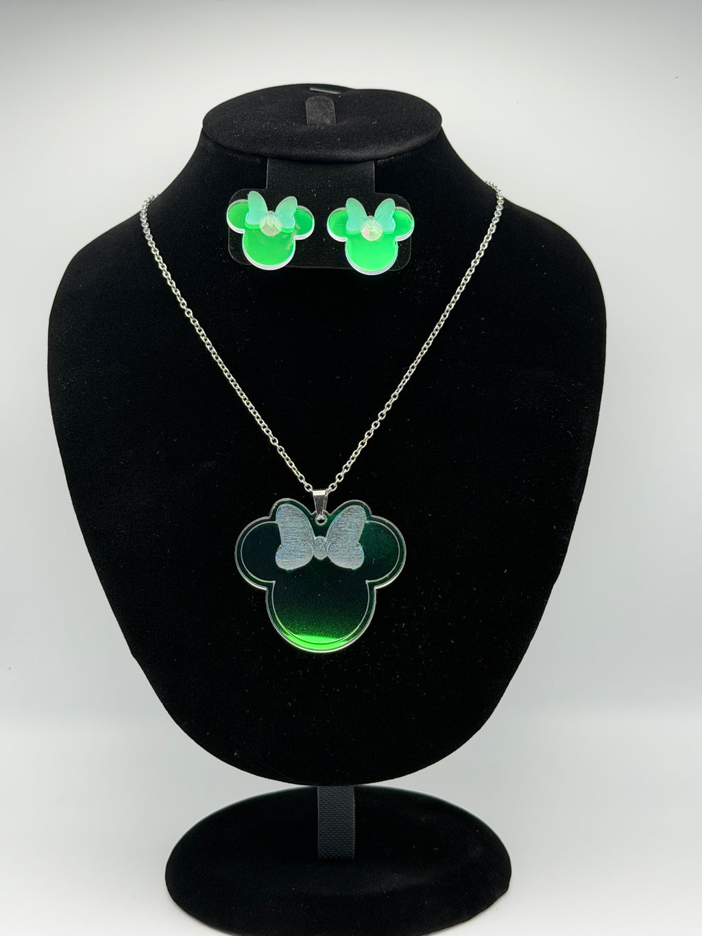 Aurora Magic Bow Iridescent Silhouette Necklace & Stud Earrings Set