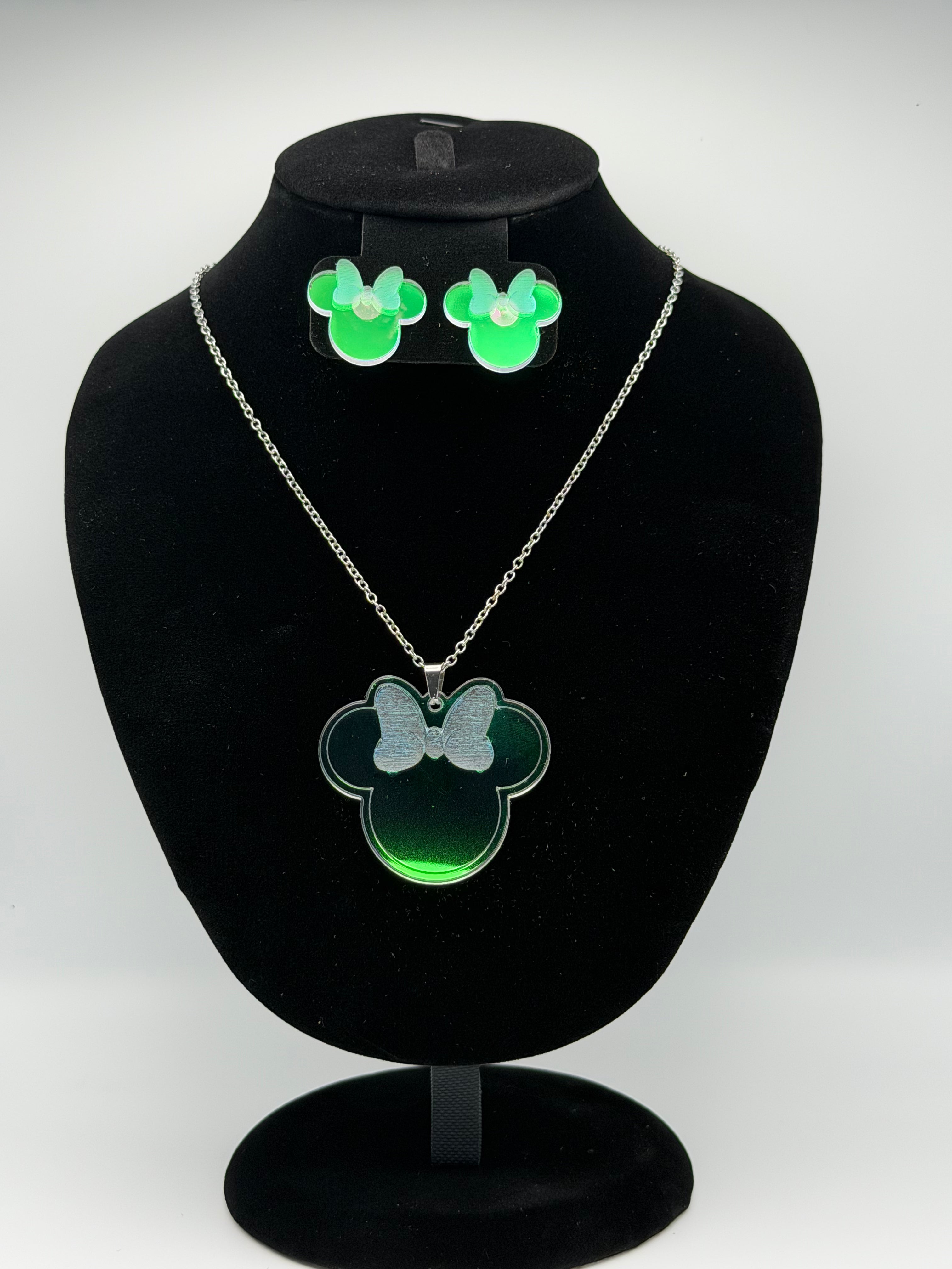 Aurora Magic Bow Iridescent Silhouette Necklace & Stud Earrings Set