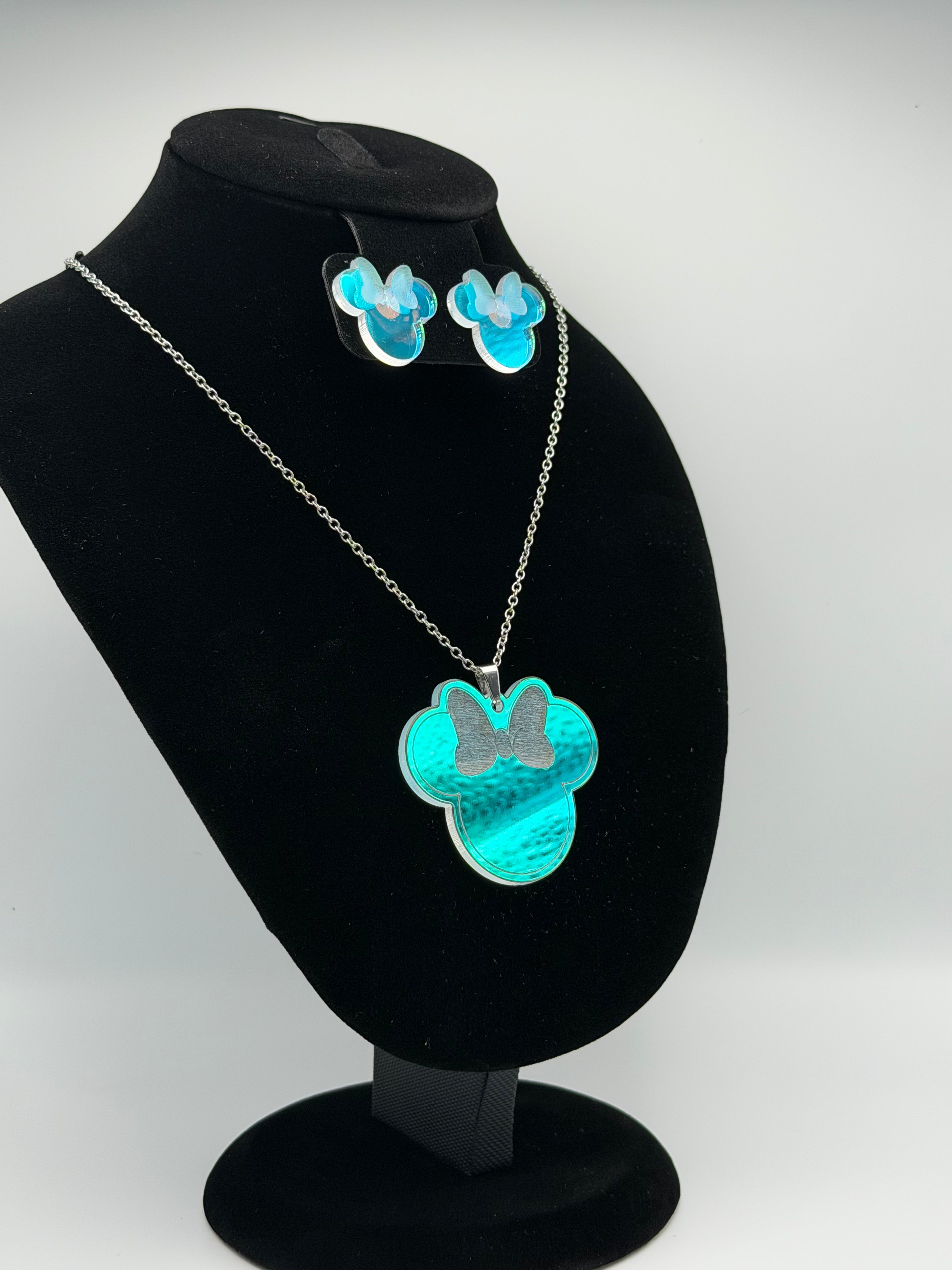 Aurora Magic Bow Iridescent Silhouette Necklace & Stud Earrings Set