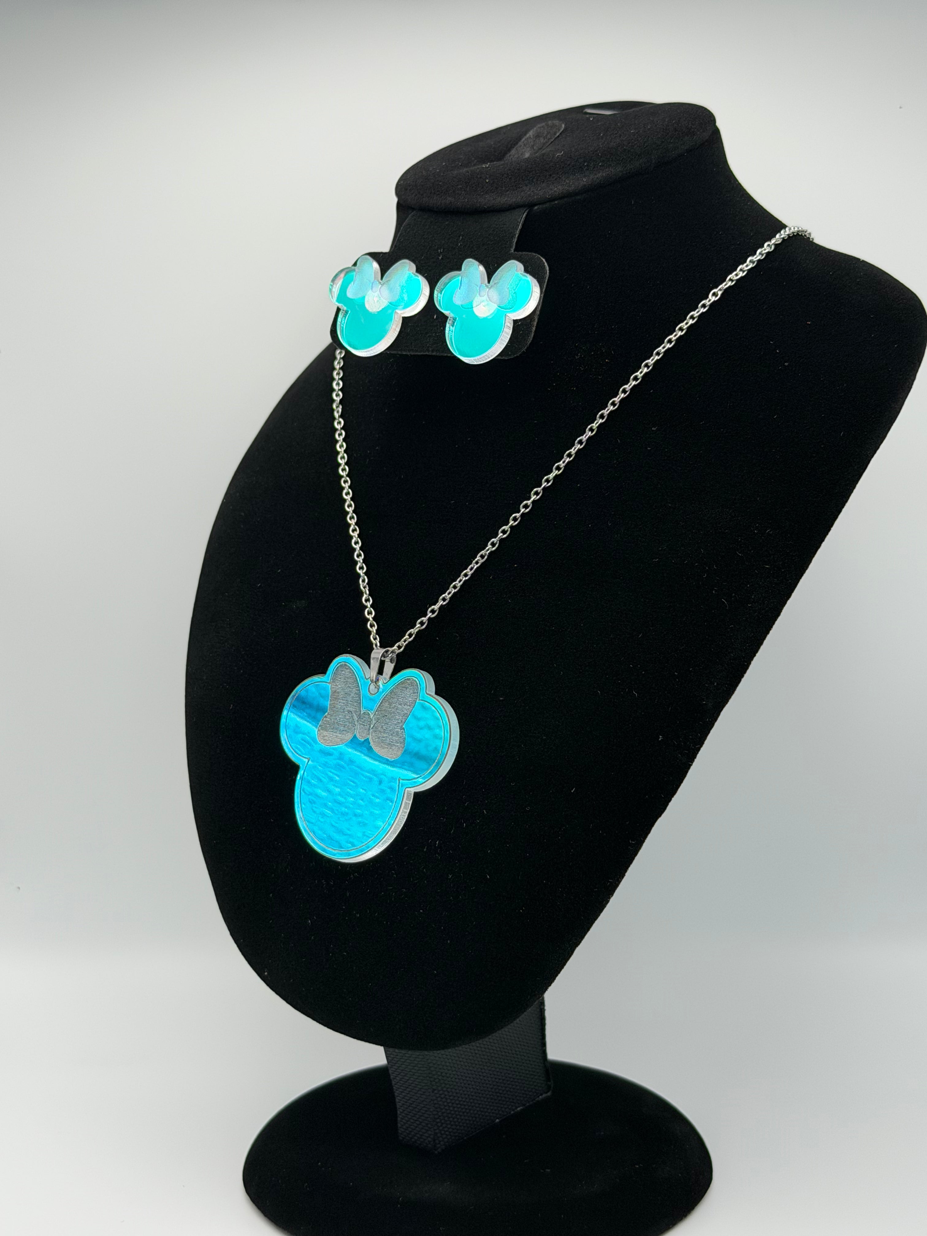 Aurora Magic Bow Iridescent Silhouette Necklace & Stud Earrings Set