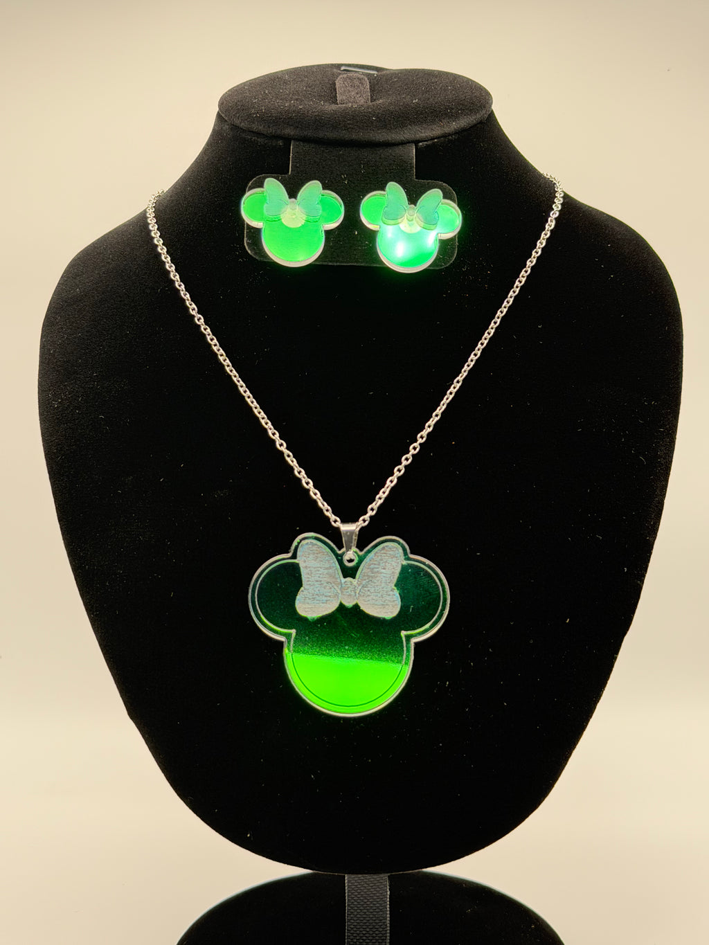 Aurora Magic Bow Iridescent Silhouette Necklace & Stud Earrings Set