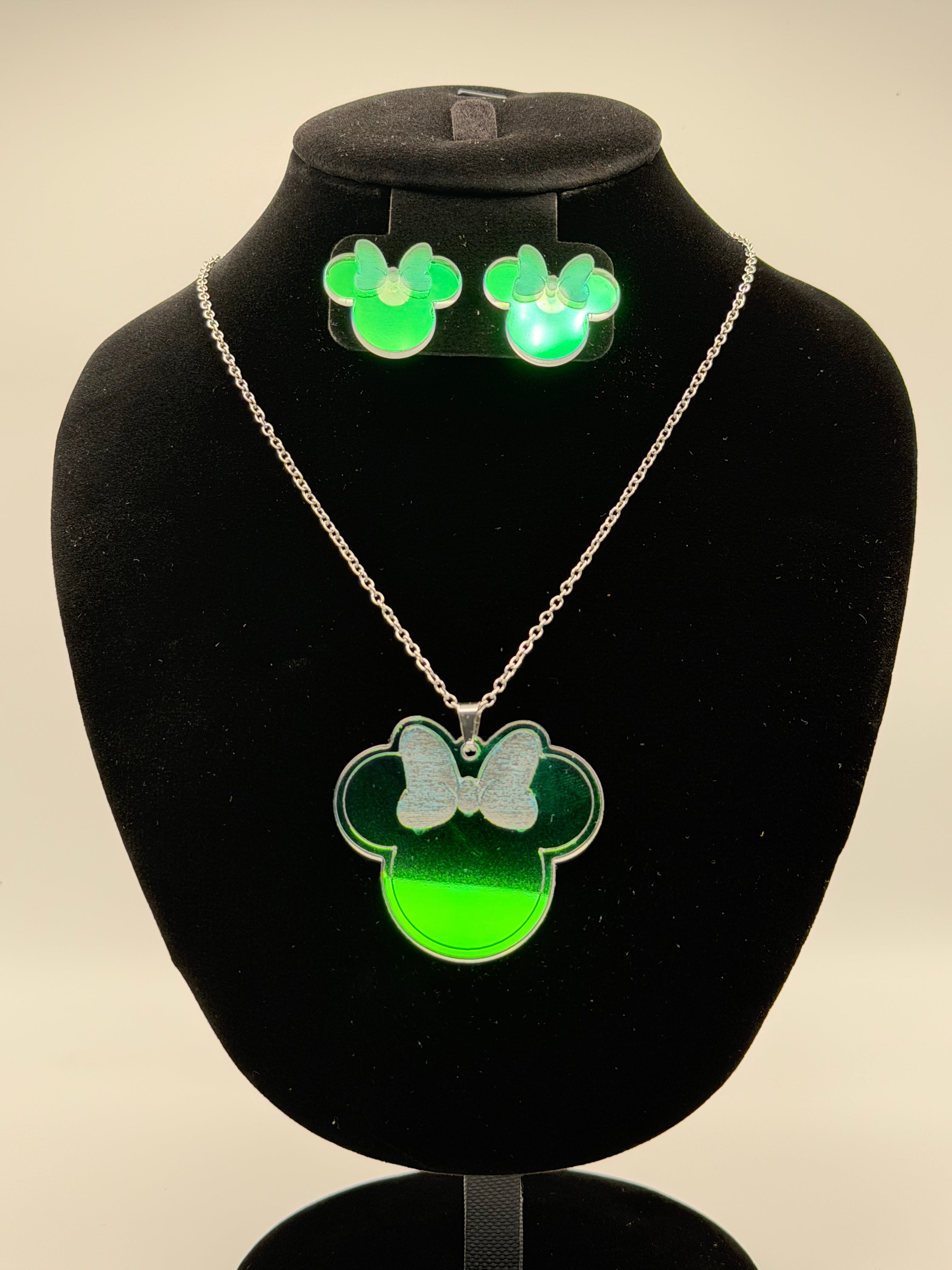 Aurora Magic Bow Iridescent Silhouette Necklace & Stud Earrings Set