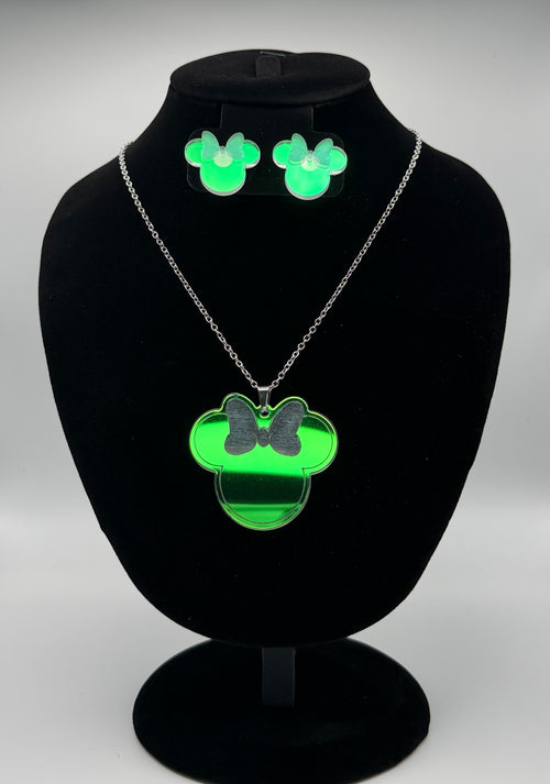 Aurora Magic Bow Iridescent Silhouette Necklace & Stud Earrings Set