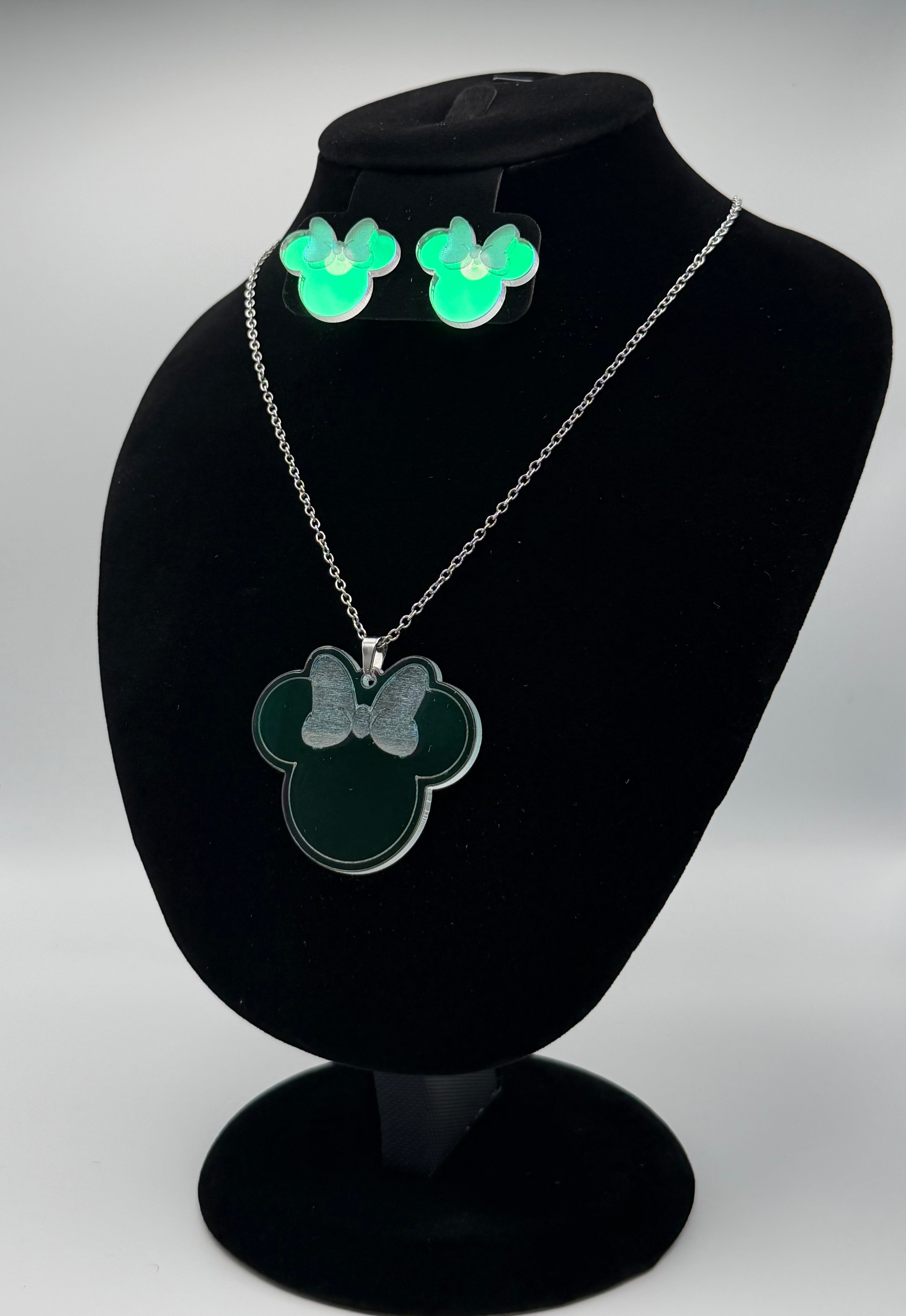 Aurora Magic Bow Iridescent Silhouette Necklace & Stud Earrings Set