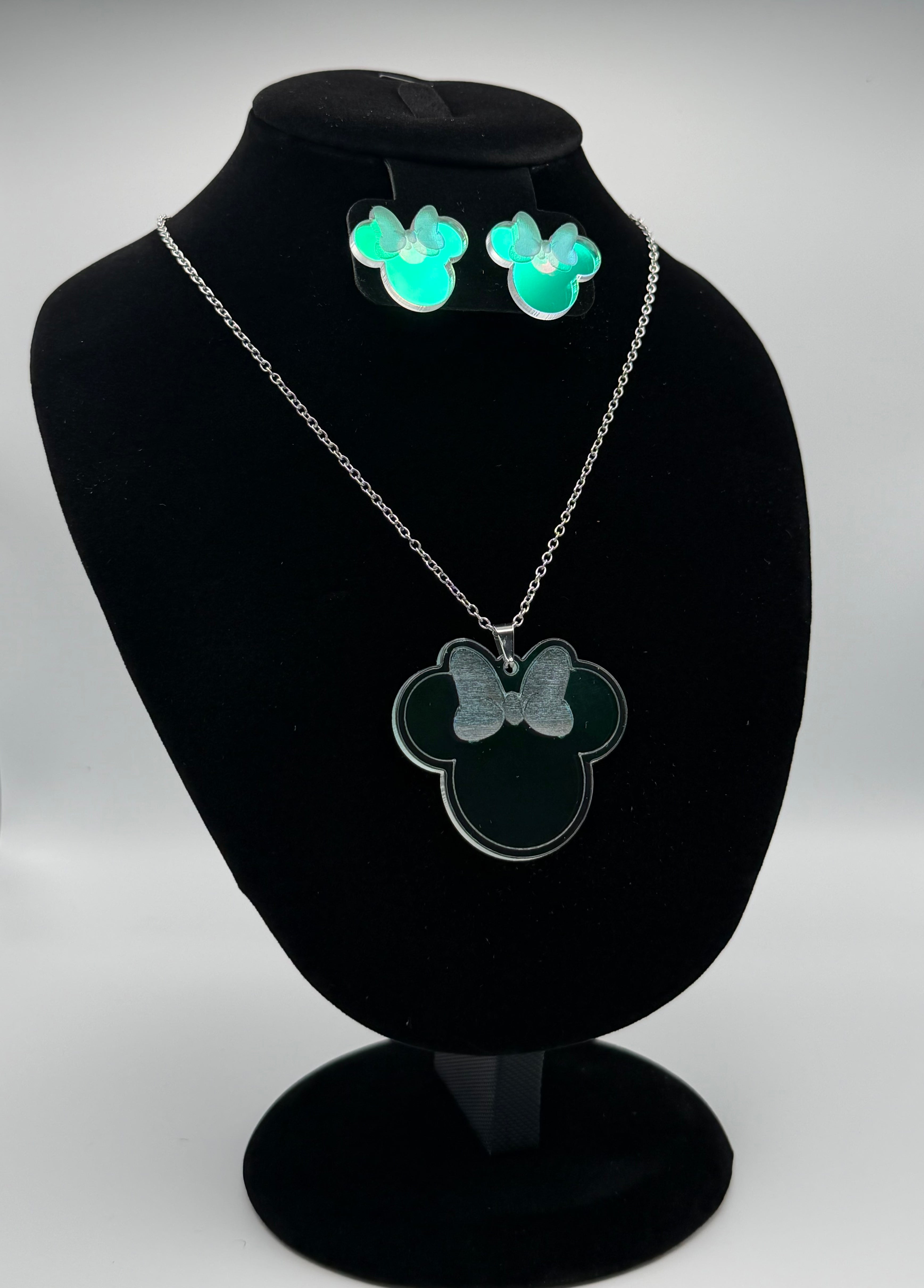 Aurora Magic Bow Iridescent Silhouette Necklace & Stud Earrings Set