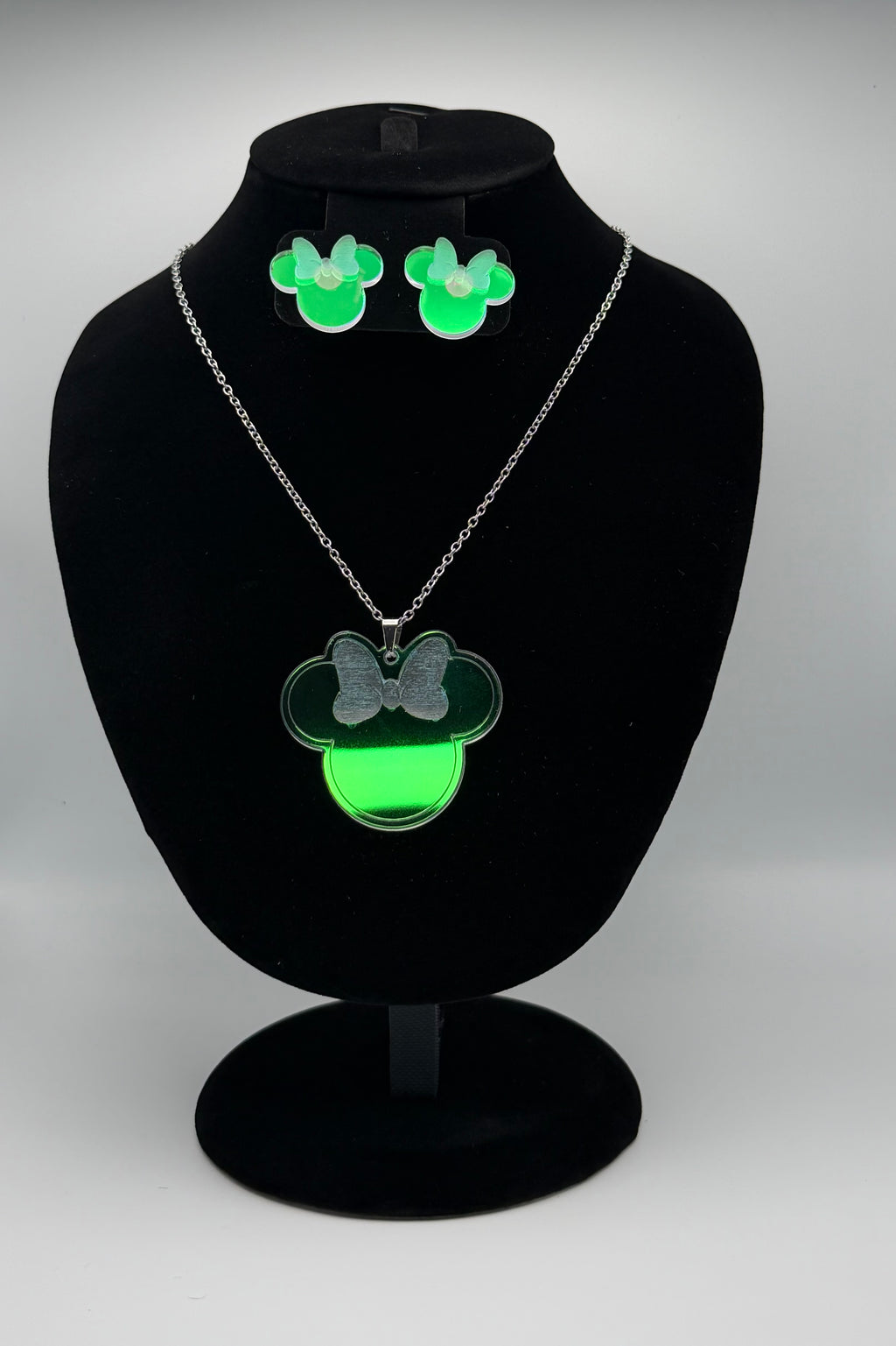 Aurora Magic Bow Iridescent Silhouette Necklace & Stud Earrings Set