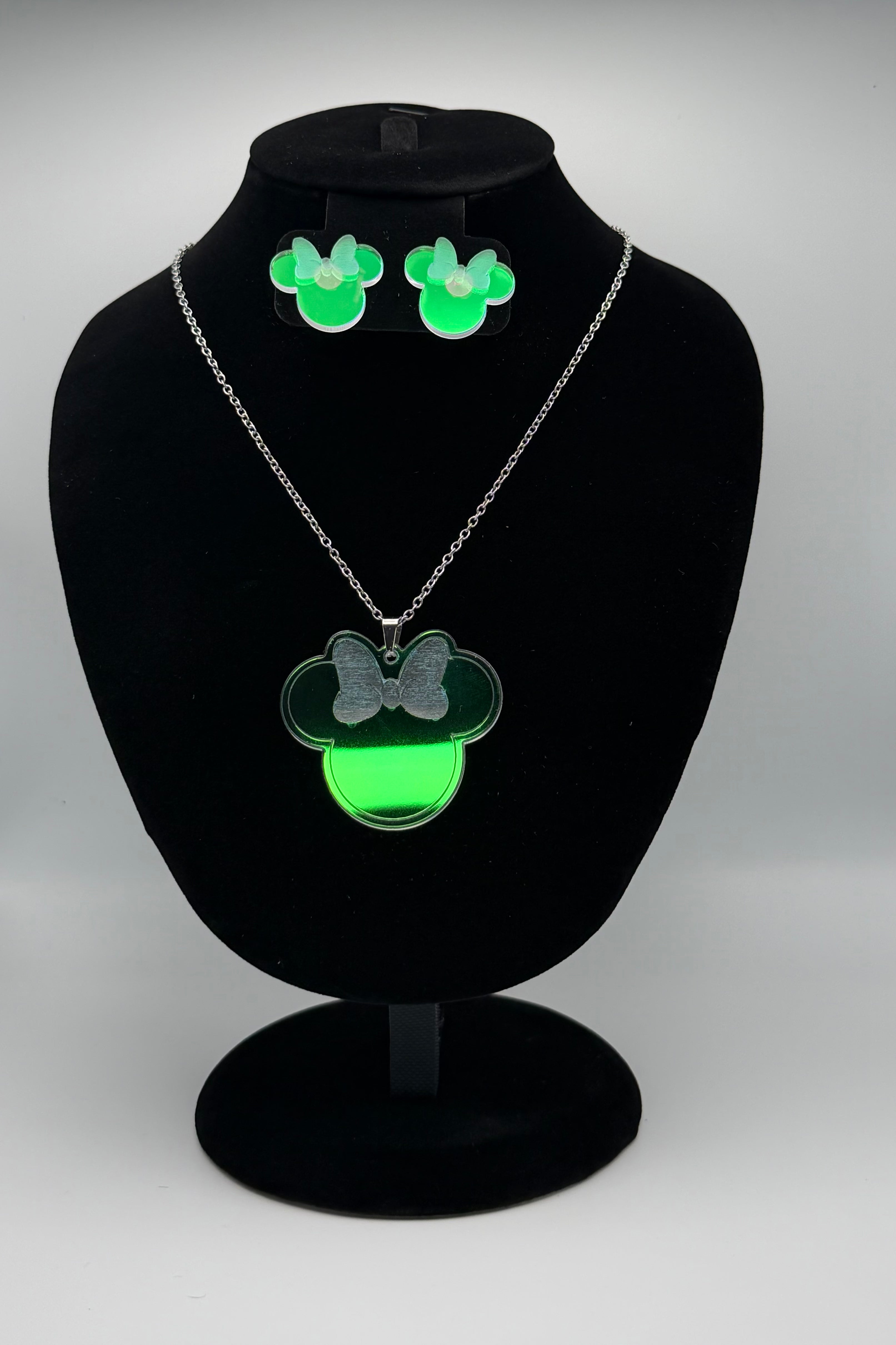 Aurora Magic Bow Iridescent Silhouette Necklace & Stud Earrings Set
