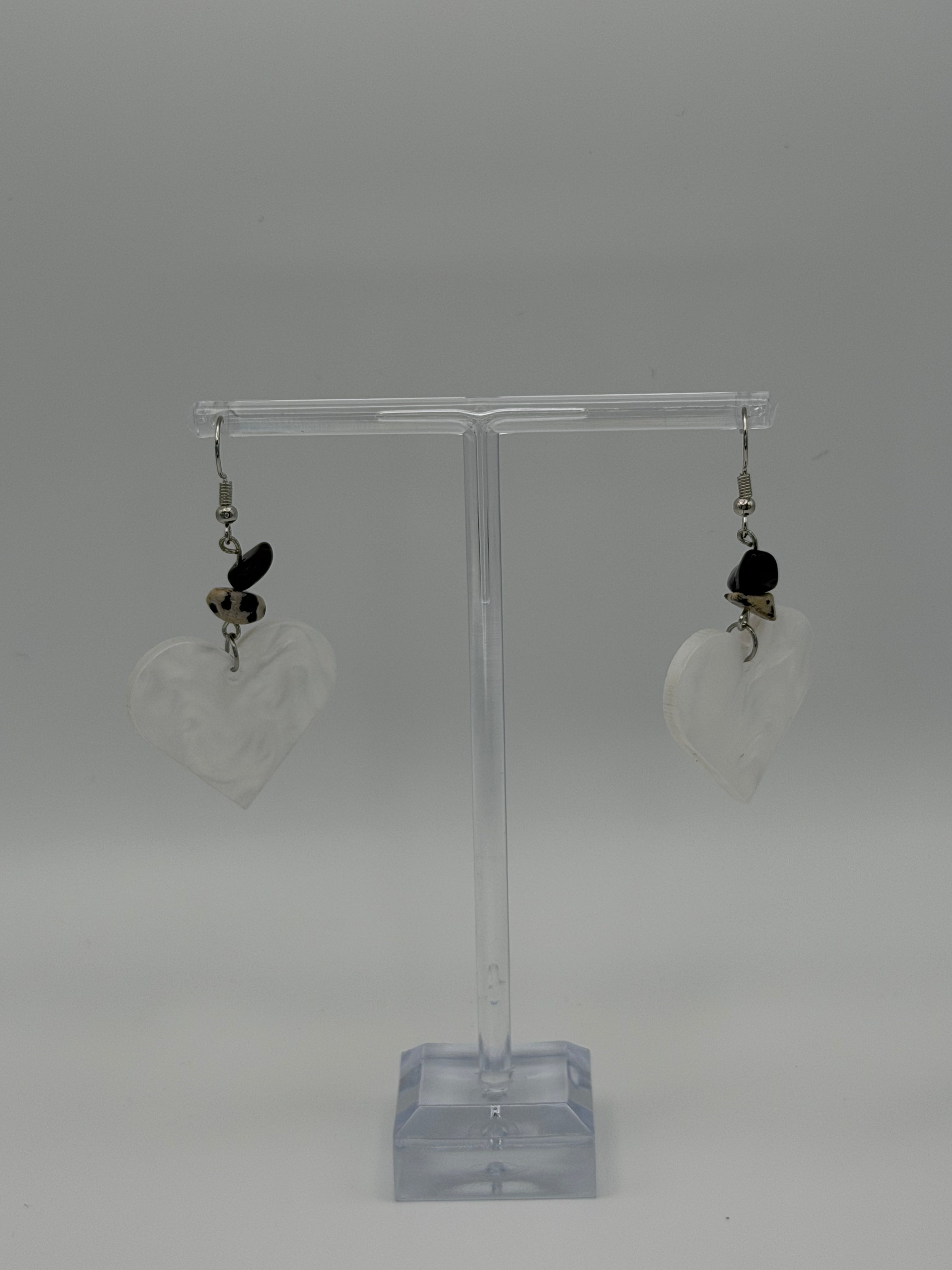 Stone Heart Articulated Dangle Earrings
