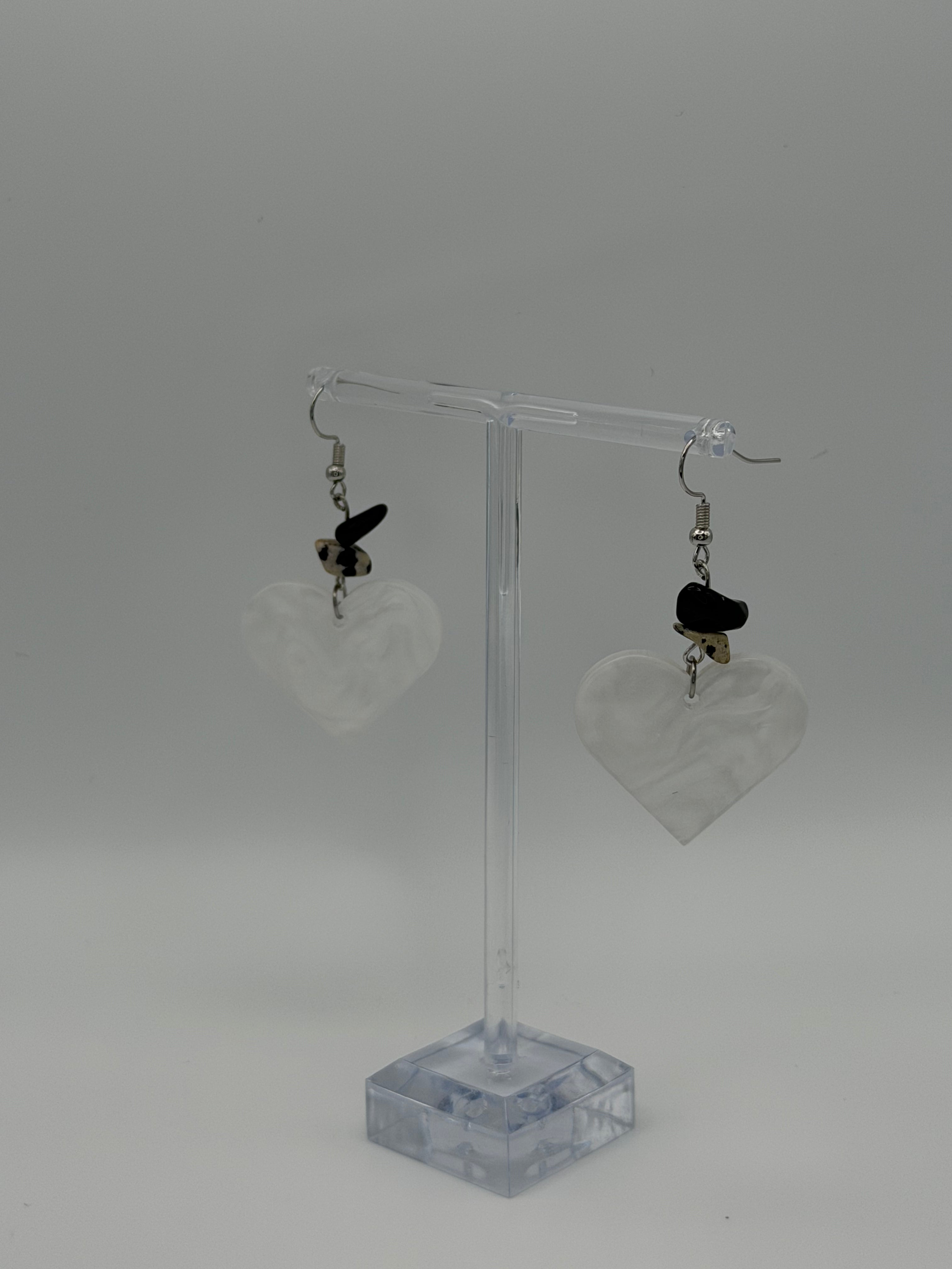 Stone Heart Articulated Dangle Earrings