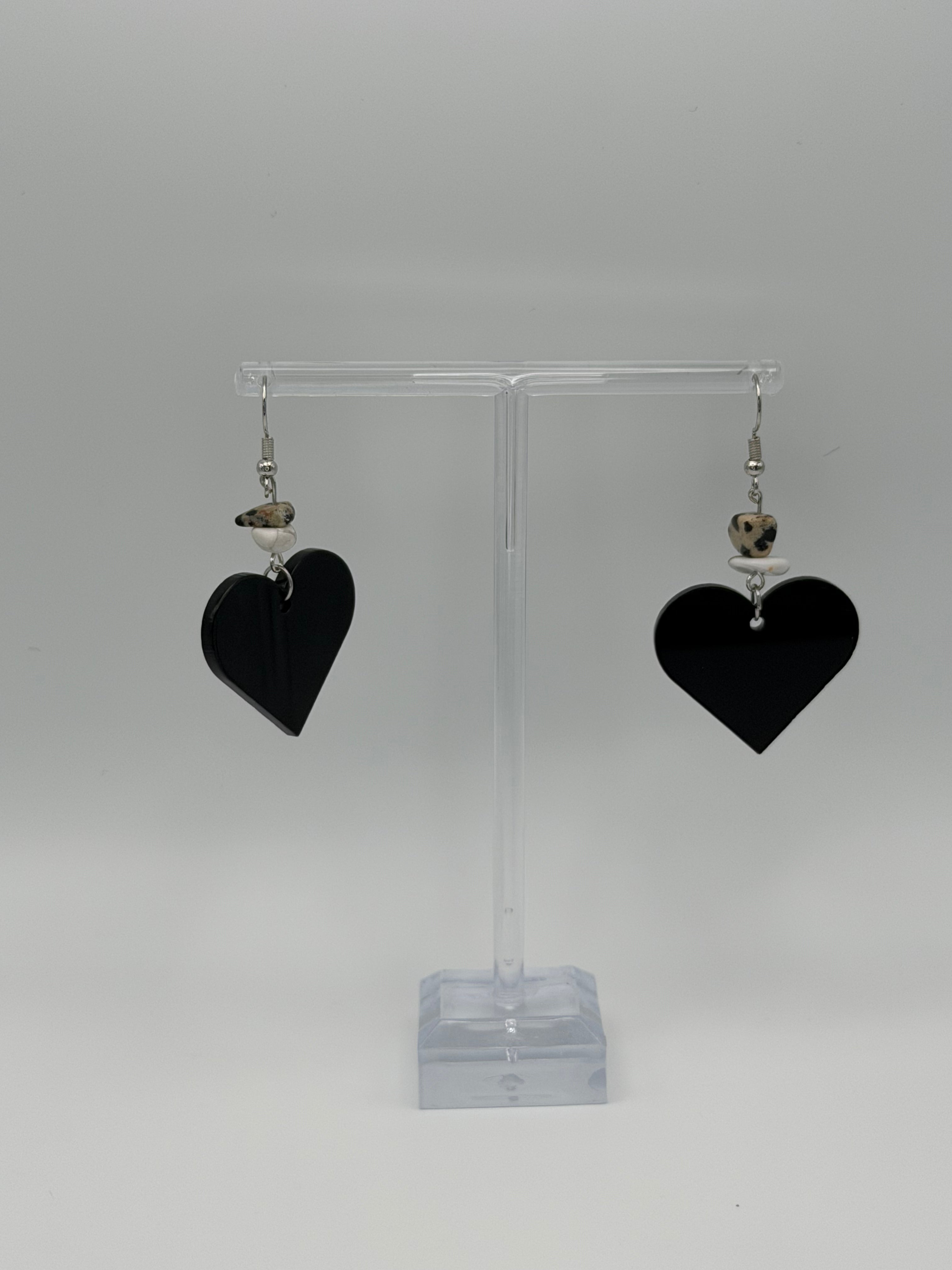 Stone Heart Articulated Dangle Earrings