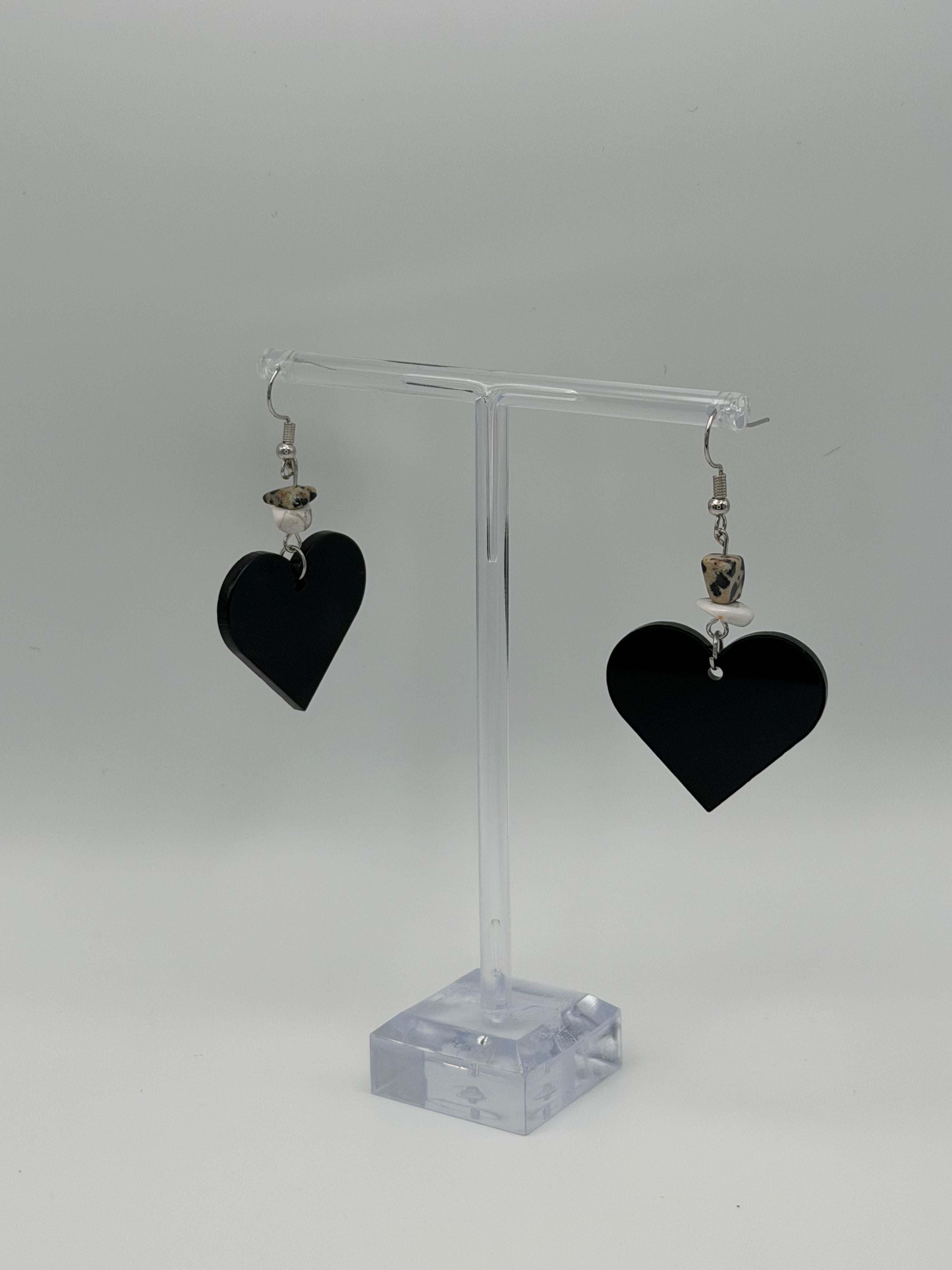 Stone Heart Articulated Dangle Earrings