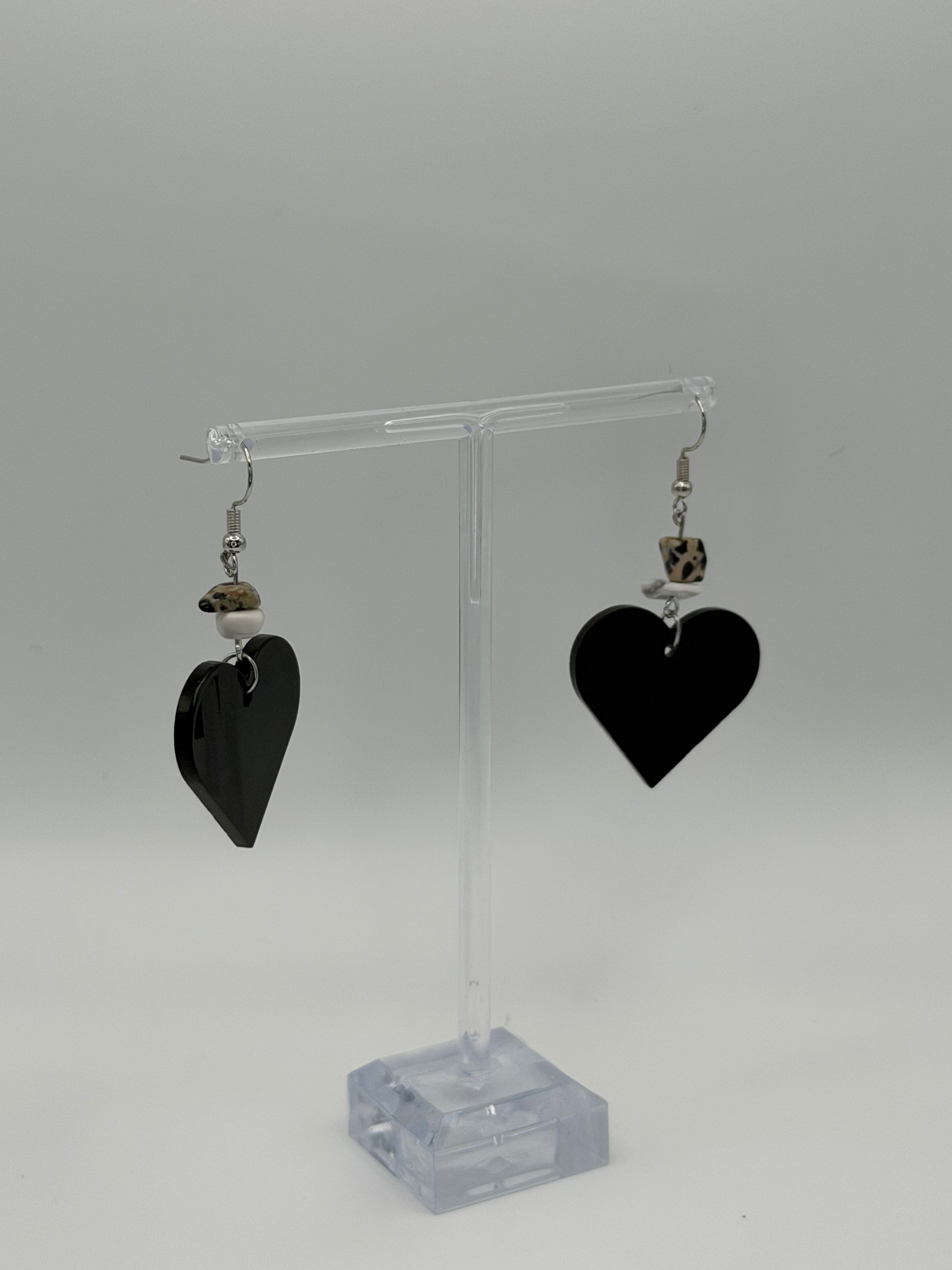 Stone Heart Articulated Dangle Earrings