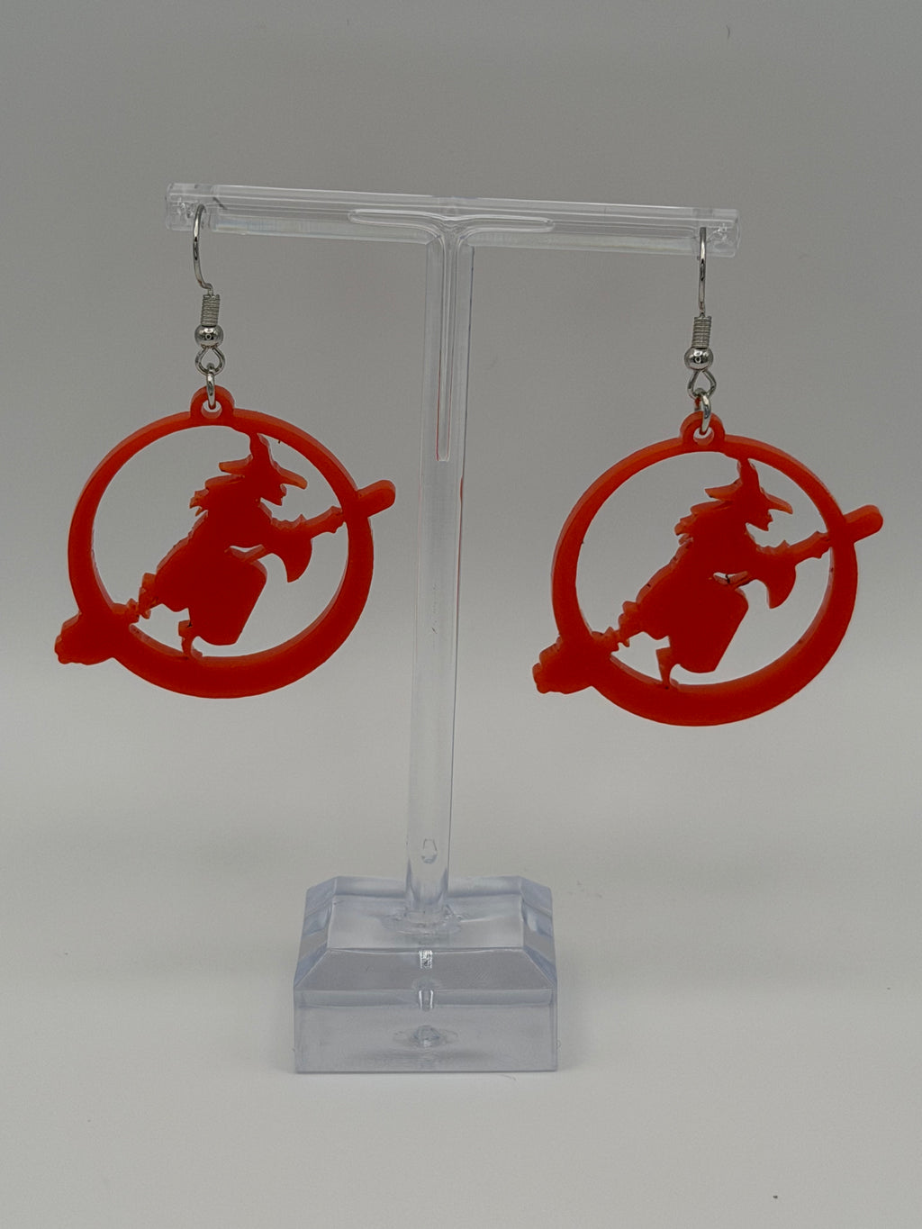 Flying Witch on Broomstick Silhouette Stud Earrings — Halloween Edition