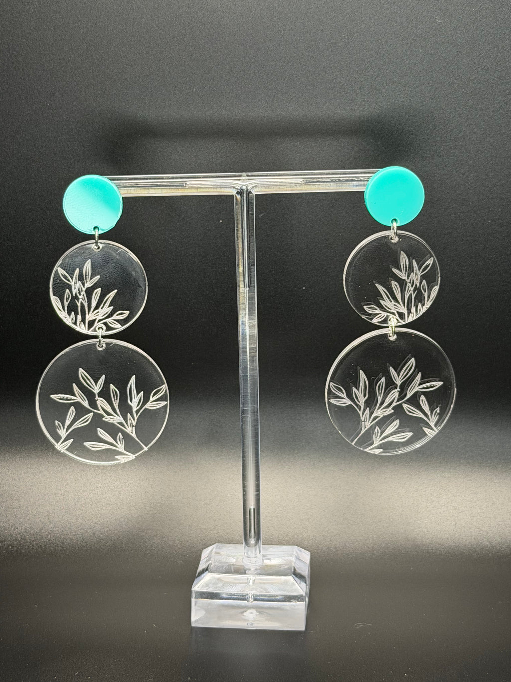 Botanical Dangle Drop Earrings in Frosted Mint & Engraved Clear Acrylic