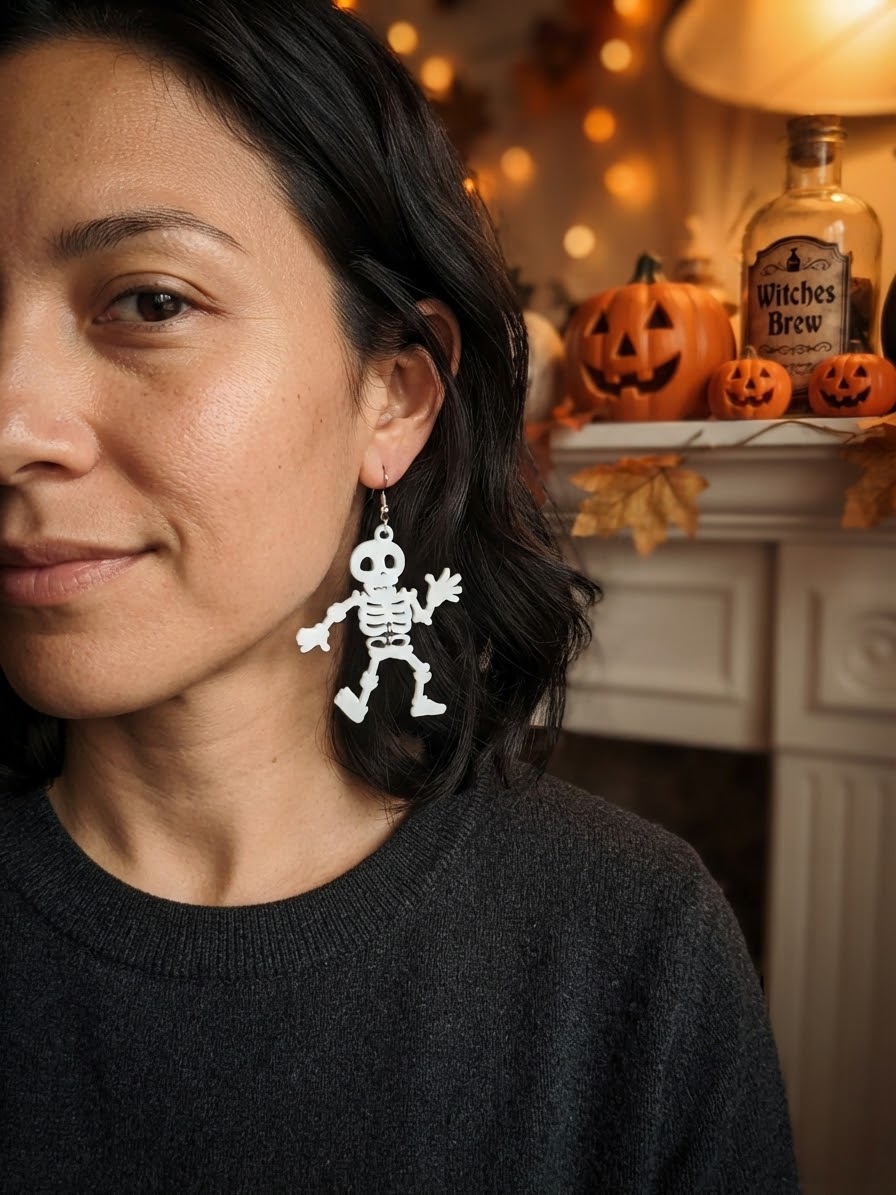 Spooky Skeleton Articulated Dangle Earrings — Halloween Edition