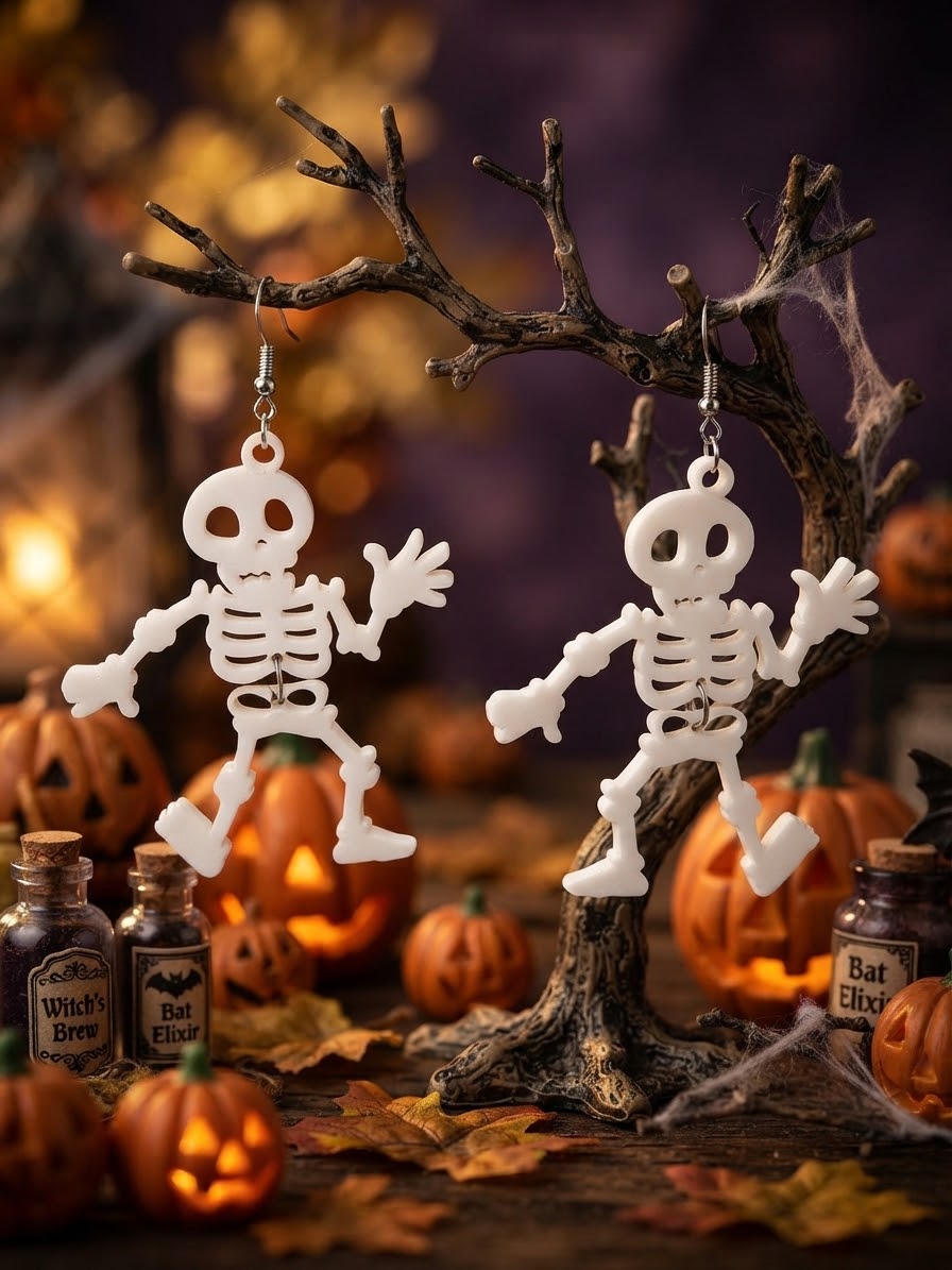 Spooky Skeleton Articulated Dangle Earrings — Halloween Edition