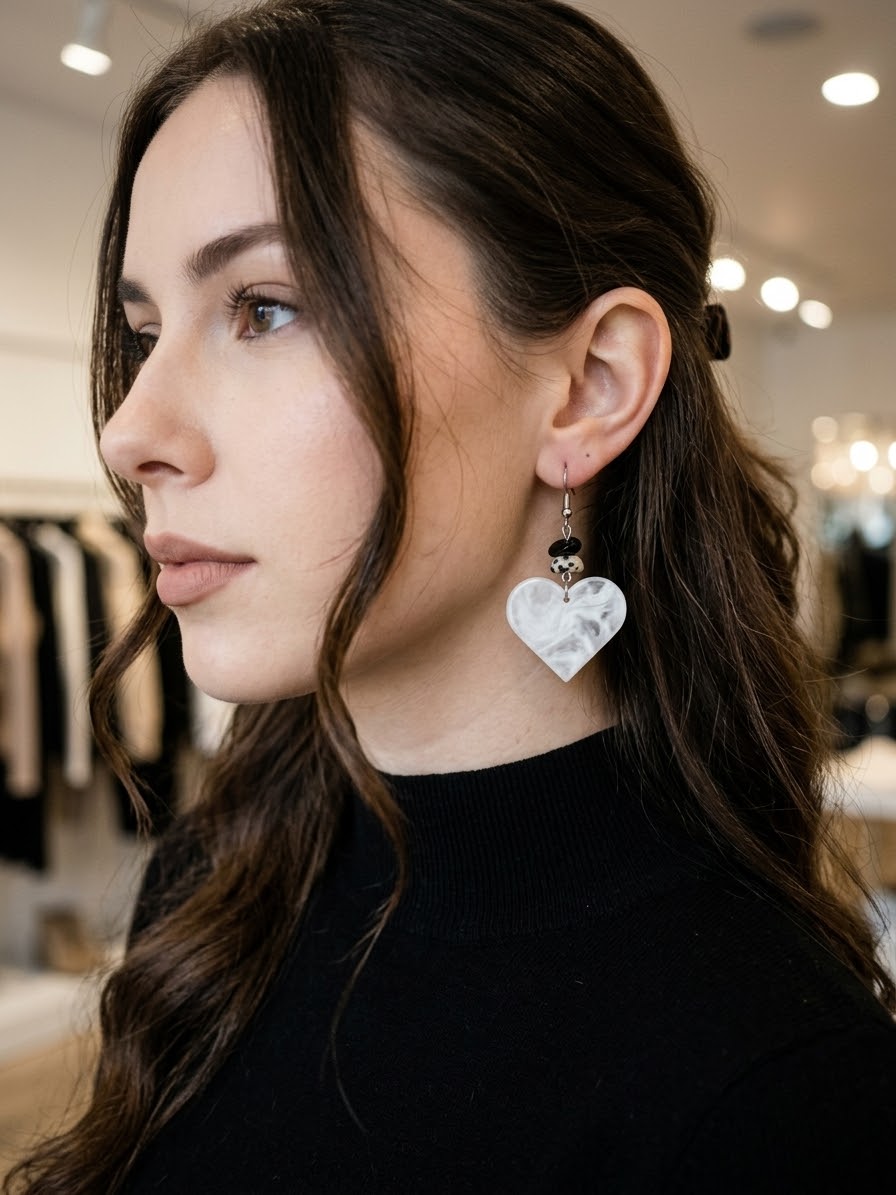 Stone Heart Articulated Dangle Earrings