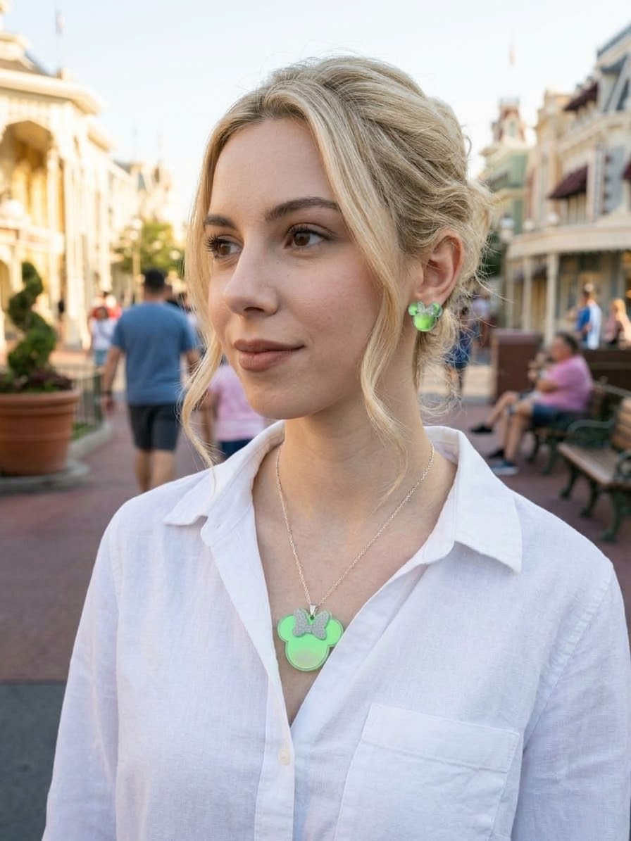 Aurora Magic Bow Iridescent Silhouette Necklace & Stud Earrings Set