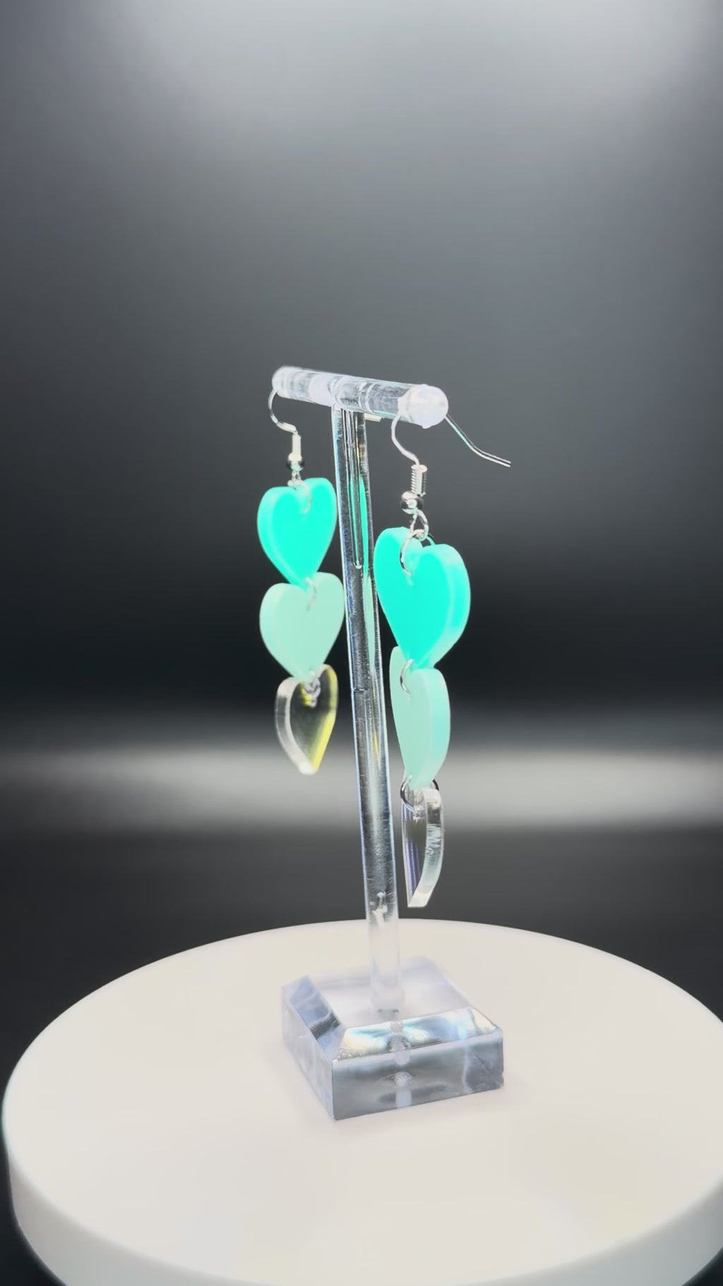 Mint Triple Heart Cascade Dangle Earrings | Gradient Mint