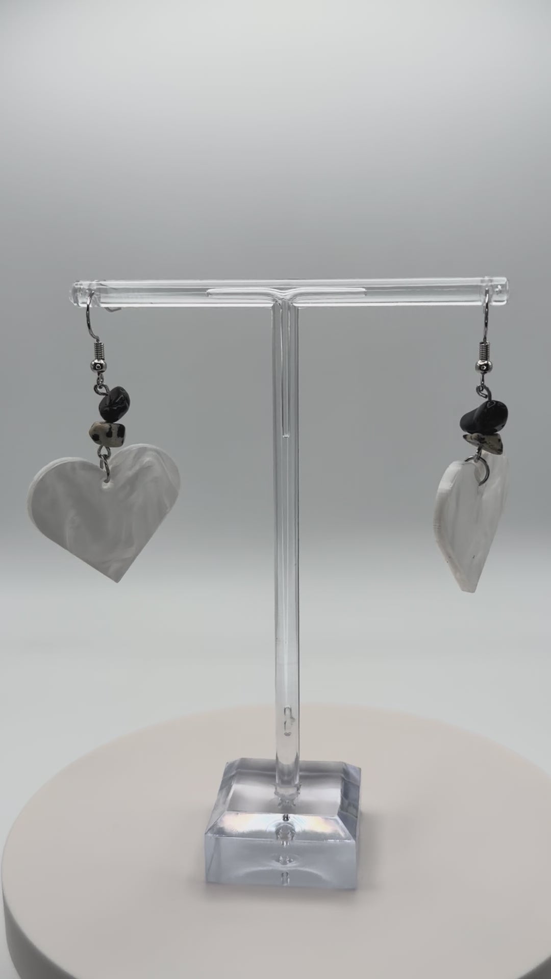 Stone Heart Articulated Dangle Earrings