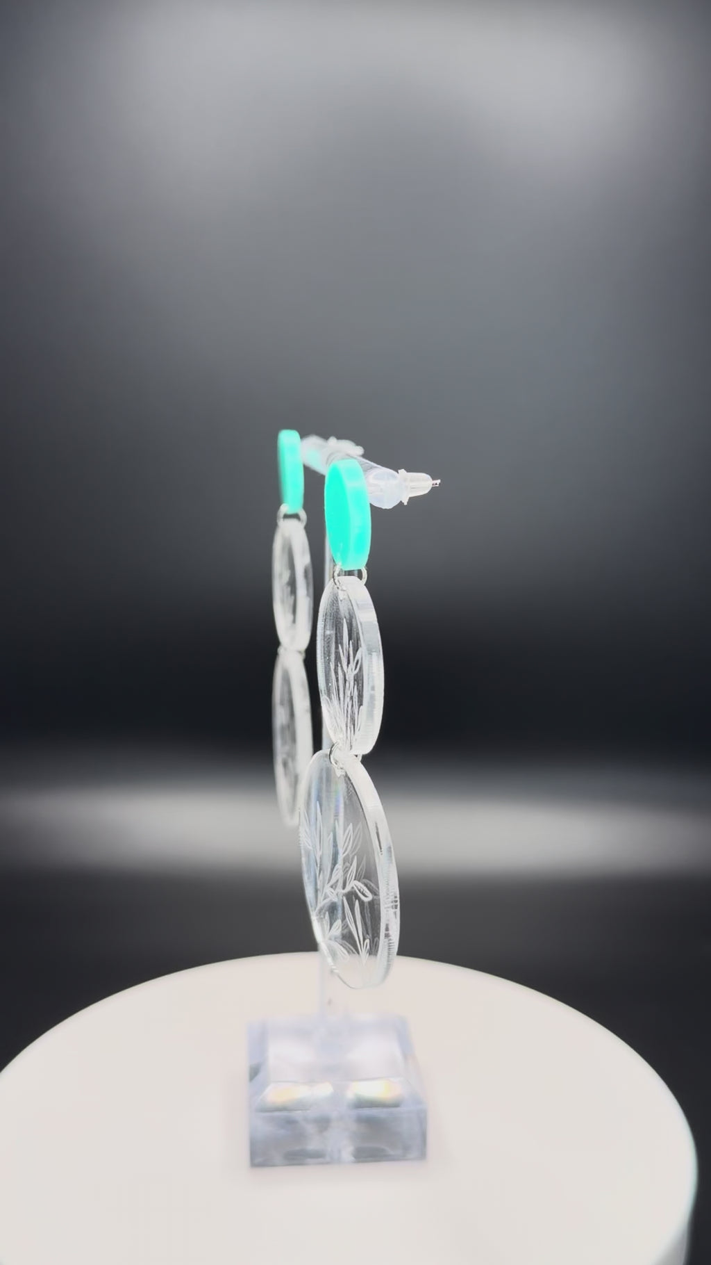 Botanical Dangle Drop Earrings in Frosted Mint & Engraved Clear Acrylic