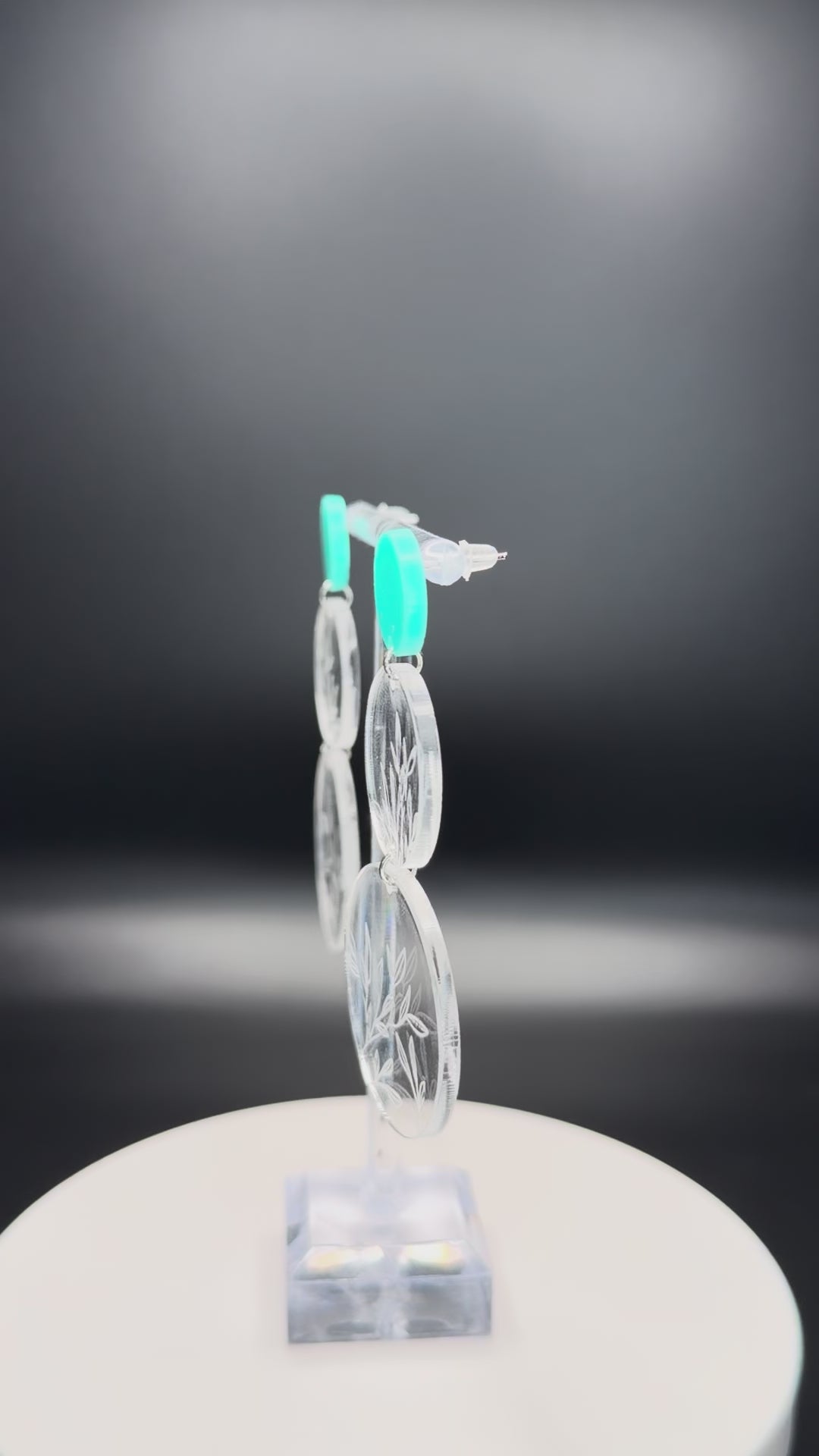 Botanical Dangle Drop Earrings in Frosted Mint & Engraved Clear Acrylic